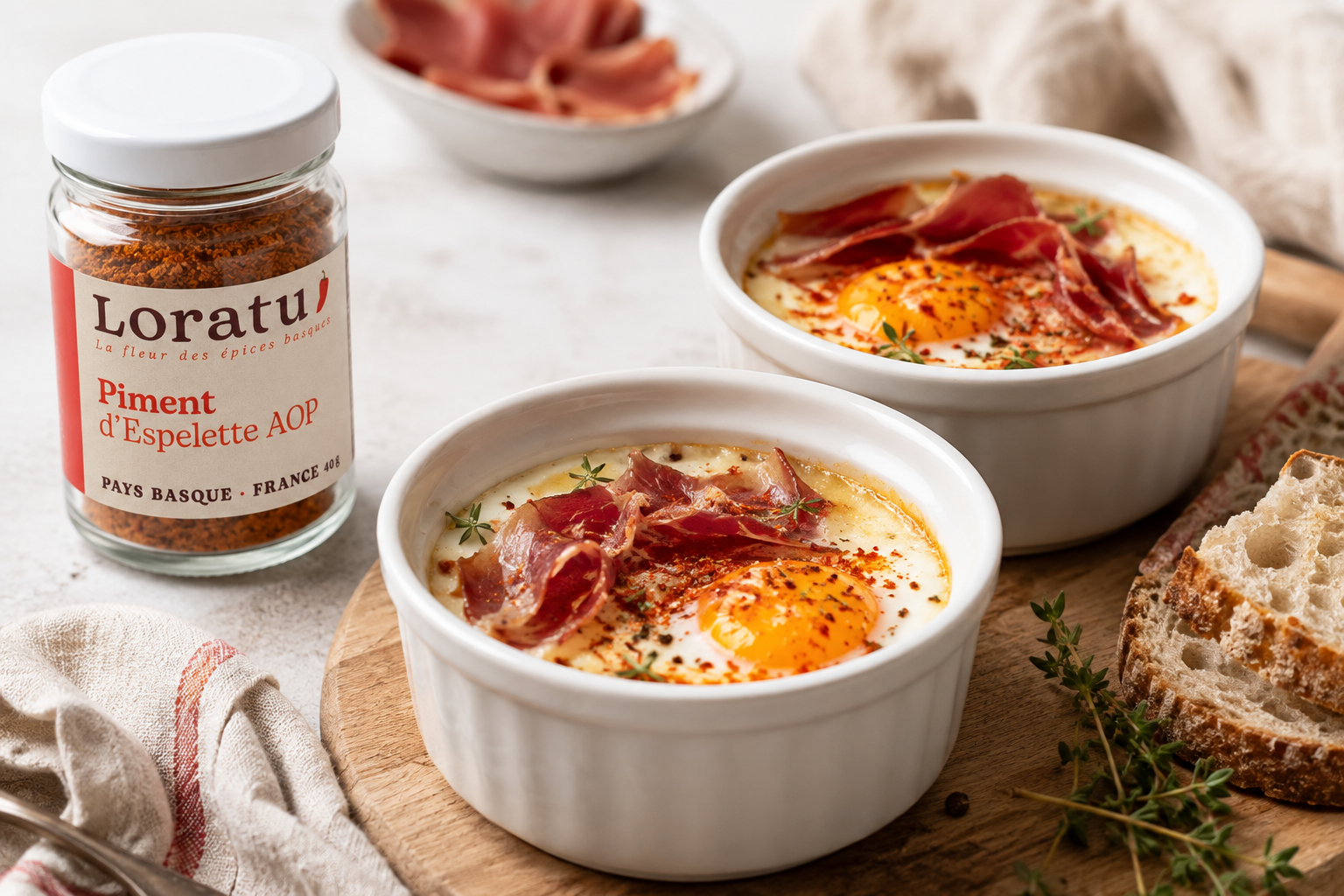 Œufs cocotte au Piment d'Espelette et jambon de Bayonne