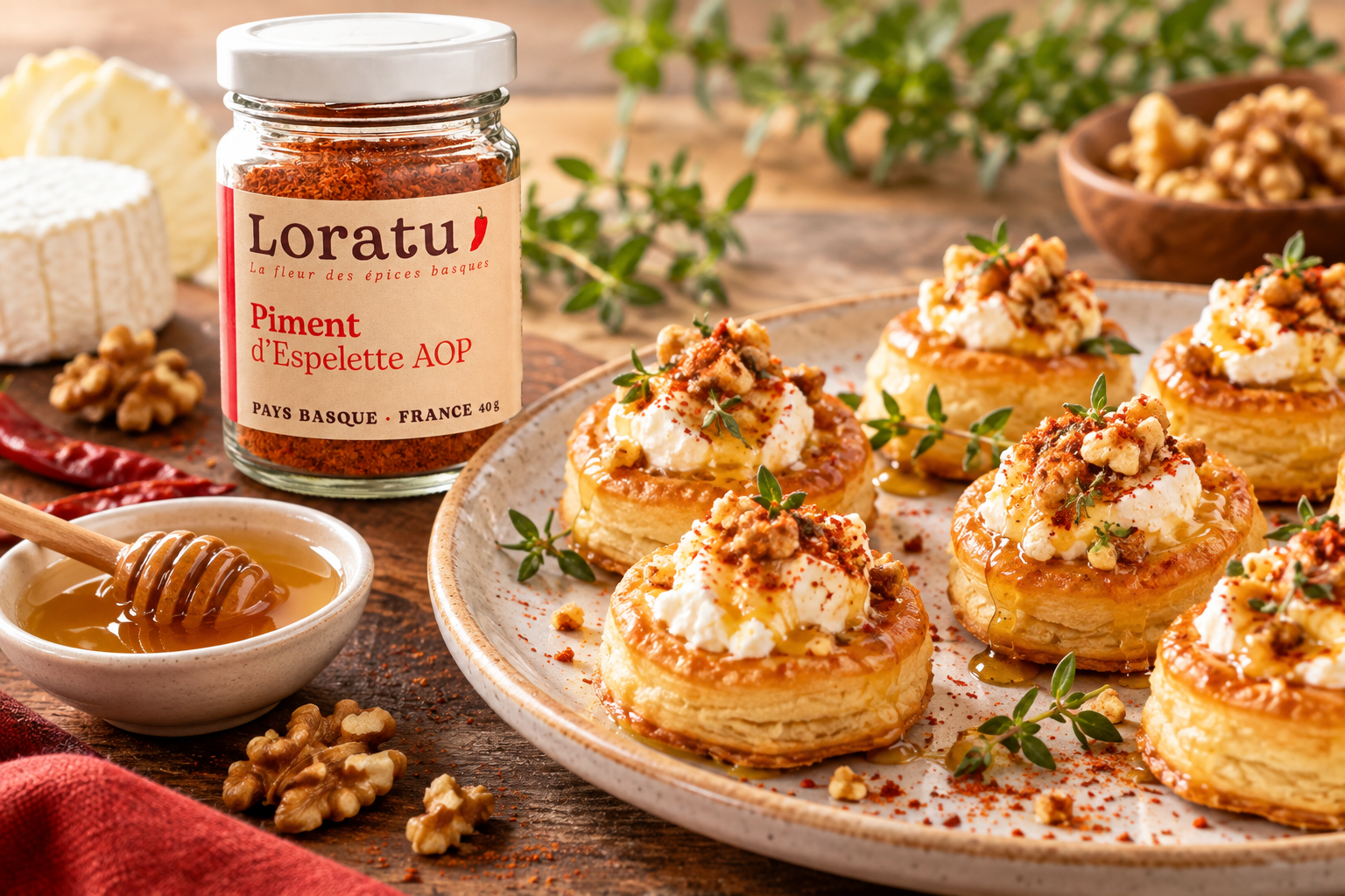 Bouchées feuilletées au chèvre, miel et noix