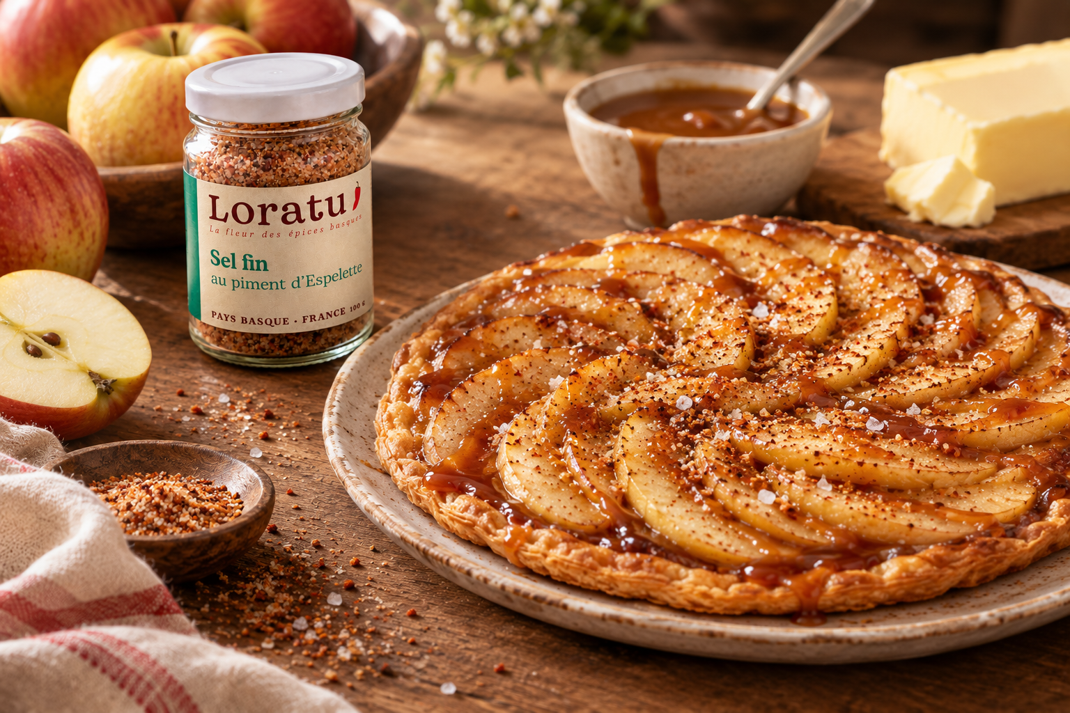 Tarte fine aux pommes, caramel beurre salé