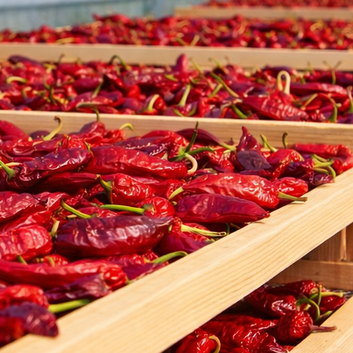 Piments d'Espelette AOP en train de sécher — méthode artisanale Loratu Piments d'Espelette AOP en train de sécher — méthode artisanale Loratu